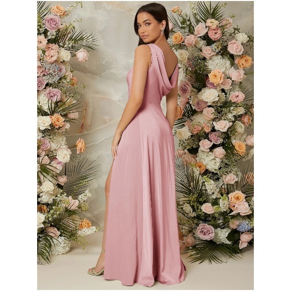 Glam Pink Bridesmaid Satin A Line Dress - Picture 5 of 5